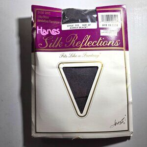Barely Black Pantyhose Sandalfoot Size EF Hanes Silk Reflections Nylon Spandex